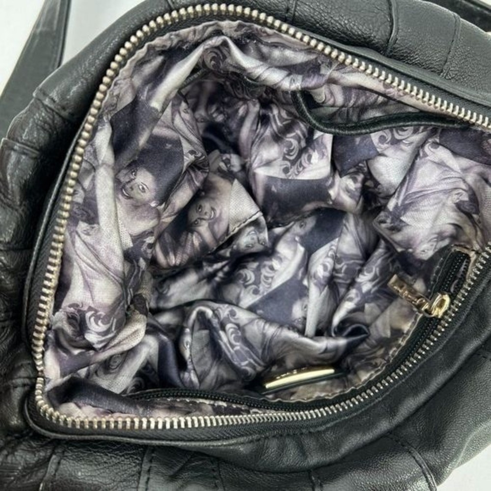 Junior Drake Black Italian Leather Gold Link Chain Slouchy Hobo Shoulder Bag - Picture 10 of 10